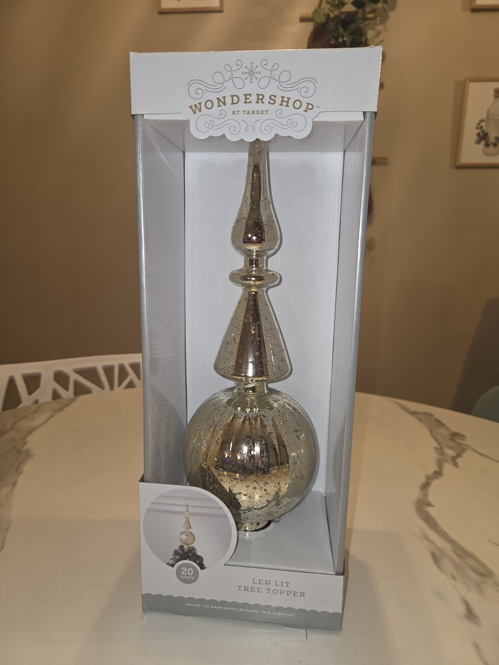 Wondershop Gold LED-Lit Mercury Glass Tree Topper Ornament